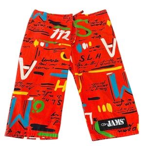Vintage JAMS Surf Line Board Shorts Red Abstract 80s Hawaii Sz MED 17" Inseam
